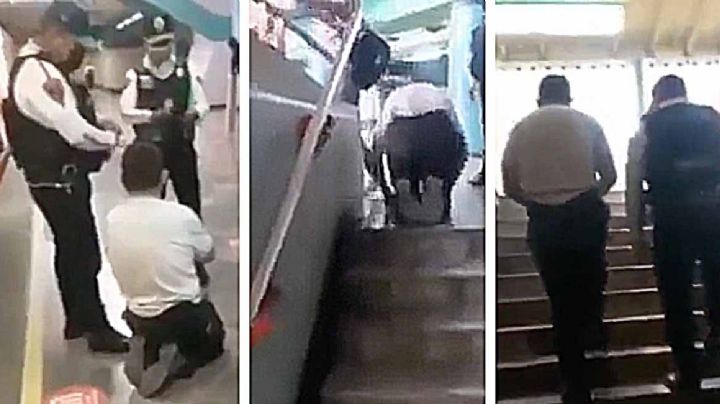 VIDEO "Discapacitado" que se arrastraba para pedir dinero sube escaleras caminando