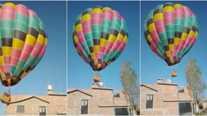 (VIDEO)¡Les tumbo el tinaco! Globo aerostático choca contra casa en Leon Guanajuato