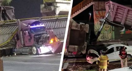 VIDEO: Puente peatonal cae y aplasta a tráiler y a un auto en la autopista México-Texcoco