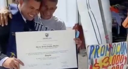 Joven festeja título universitario en puesto de su padre y se hace viral