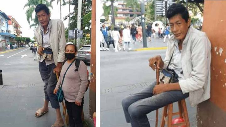Hombre gigante de Veracruz sobrevive pidiendo limosna