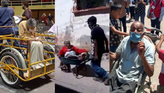 Abuelitos con dificultades para trasladarse a recibir la vacuna Covid VIDEO