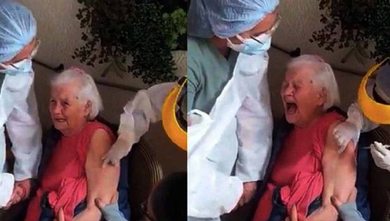 Tierna abuelita grita e insulta al personal médico al recibir la vacuna [VIDEO]