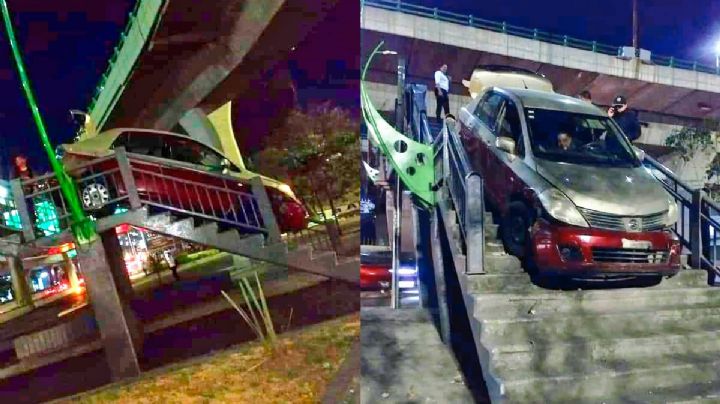 Naucalpan: Taxista cruza puente peatonal con todo y auto (VIDEO)