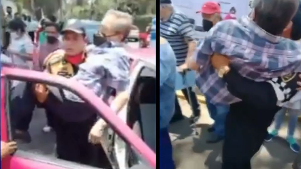 de policía carga a abuelito para que reciba vacuna contra covid-19