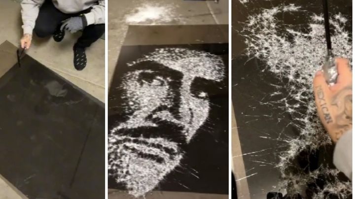 Obra de Arte: Crean retrato de Vicente Fernández con vidrio