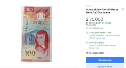 Revisa tu cartera, venden hasta en 70 mil pesos billete de Sor Juana