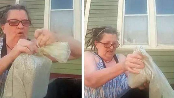 VIDEO Mujer arroja las cenizas de su esposo a la basura porque la trató muy mal en vida