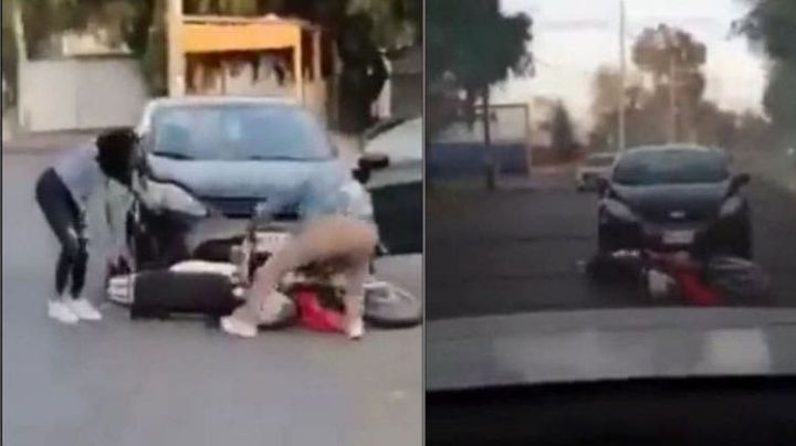 VIDEO:Para no hacerse responsable de accidente, se da a la fuga y arrastra moto por un km