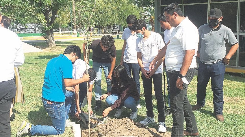 En la campaña de reforestación participan estudiantes y sus maestros.