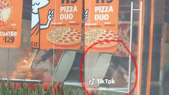 Empleado de Little Caesars saca cajas de la basura para volverlas a usar | VIDEO
