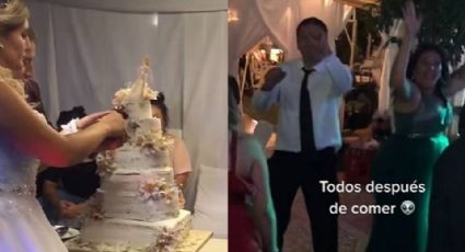 ¡Boda se sale de control! Esposos dan pastel "mágico" a sus invitados