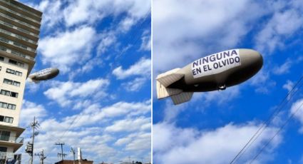 Dirigible vuela sobre CDMX en contra del feminicidio: "Ninguna en el olvido"