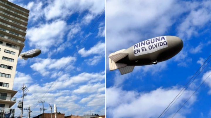 Dirigible vuela sobre CDMX en contra del feminicidio: "Ninguna en el olvido"