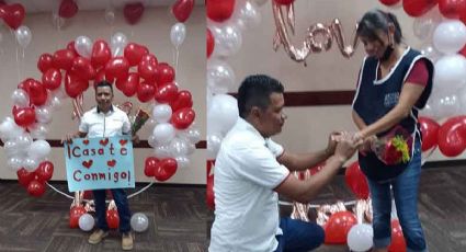 ¡Qué viva el amor! Trabajadores de maquiladora se comprometen en su centro de trabajo.