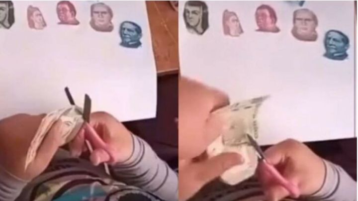 ¡Ternurita! Niña recorta los billetes de su mamá para hacer su tarea (VIDEO)