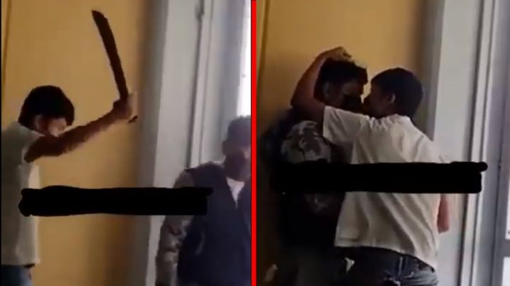 Alumno forcejea con su compañero armado con machete en Morelos