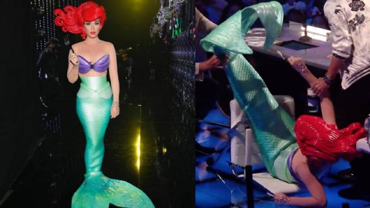 VIDEO: Katy Perry se cae en plena transmisión de "American Idol"; vestía un incomodo disfraz