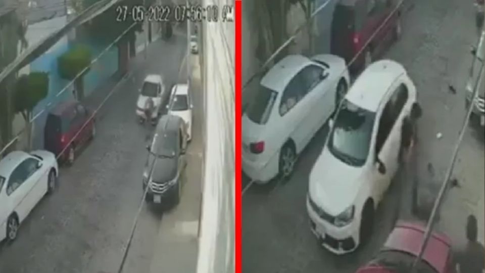 El presunto ladrón de autopartes fue embestido por el auto, quedando en el suelo severamente herido