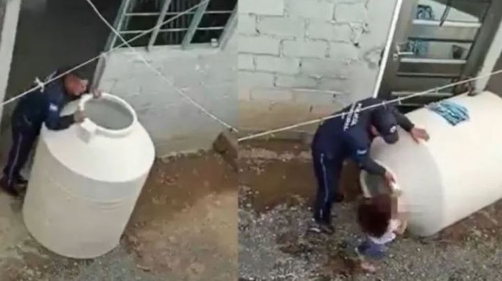 Policías rescatan a menor atrapada en tinaco en EDOMEX