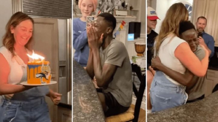 Joven llora de alegría al recibir su primer pastel de cumpleaños en familia adoptiva