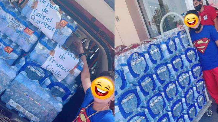 Gabriel Quimbar, el niño de las uñas, envía cargamento de agua a Monterrey ¡Orgullo neolaredense!