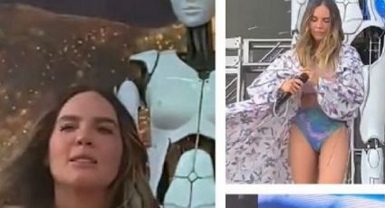 Belinda sufre golpe de calor y por poco se desploma en el Machaca Fest (VIDEO)