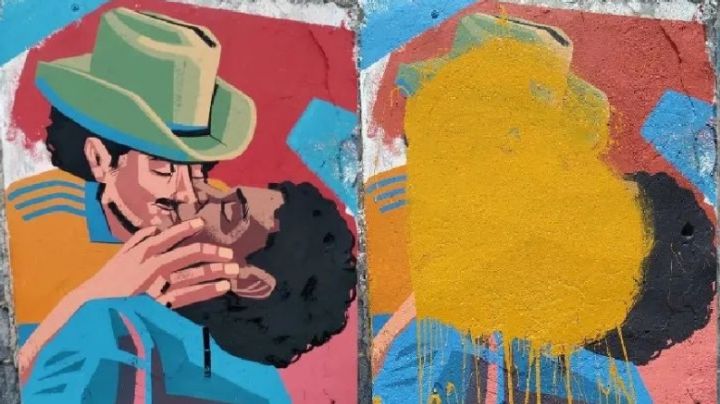 Arruinan obra de dos hombres besándose en Monterrey; el artista regresa a restaurarla