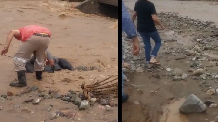 Con soga salvan a hombre de morir ahogado en Sonora tras lluvias torrenciales l Video