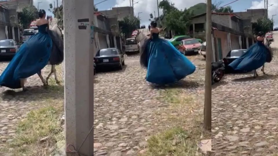 El caballo arrancó a toda velocidad con la quinceañera montada, mientras sus familiares la seguían.