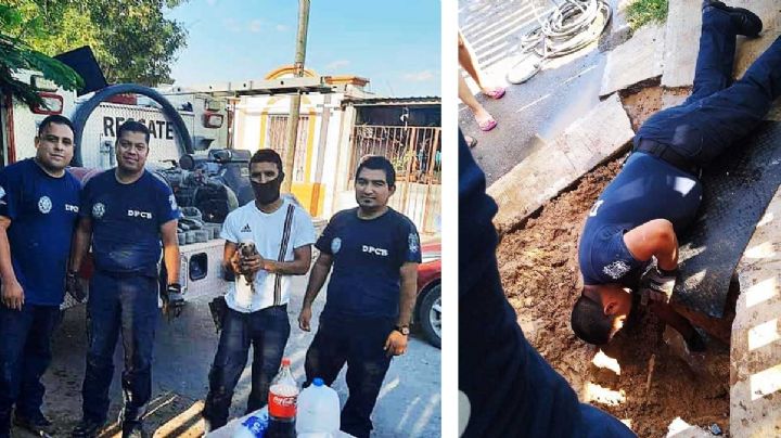 Bomberos rescatan a cachorro de las garras de la muerte