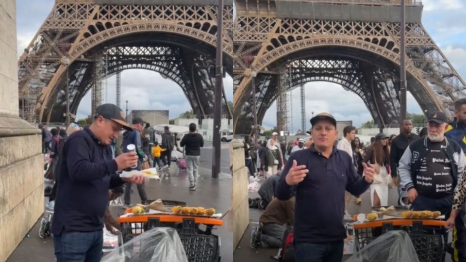 Un joven puso un puesto de elotes en la Torre Eiffel y arrasó en redes