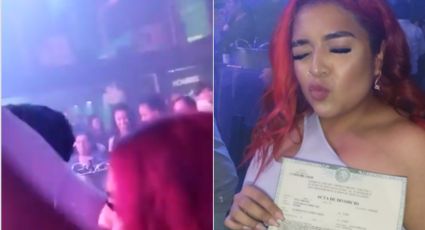 Celebra su divorcio con acta en mano; presume el documento a todos en el bar | VIDEO