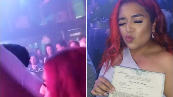 Celebra su divorcio con acta en mano; presume el documento a todos en el bar | VIDEO