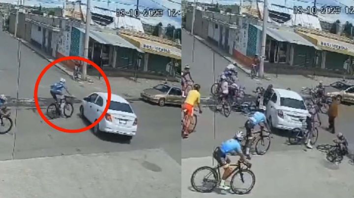 Automovilista se atraviesa al paso de ciclistas y se estrellan | VIDEO