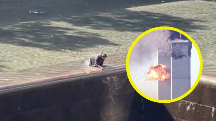Hombre se lanza a nadar a fuente del WTC, Museo Memorial 9/11, en Nueva York