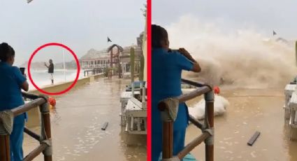 Hombre es arrastrado por ola mientras grababa paso del huracán Norma | VIDEO