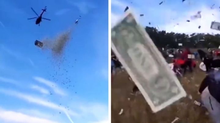 Llueve un millón de dólares desde un helicóptero; cientos corren a atraparlos