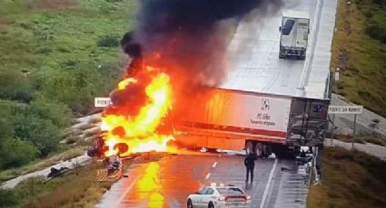 Imprudencia de trailero enloquece por horas a conductores en la autopista Monterrey-Nuevo Laredo