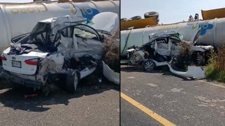 Tráiler despedaza auto en carretera; imprudente conductor muere | VIDEO