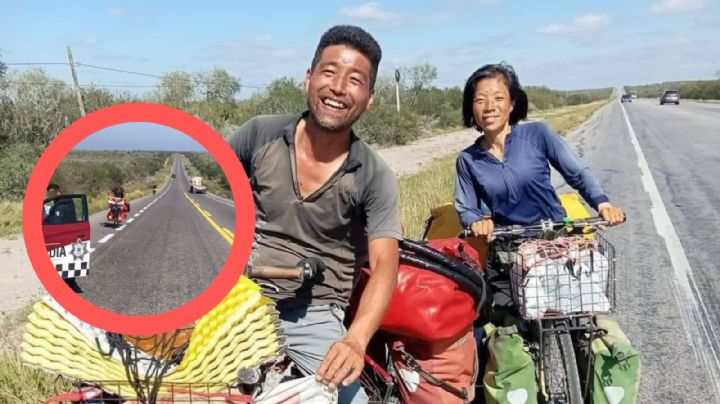 Esposos japoneses recorren en bicicleta Tamaulipas para llegar hasta Argentina