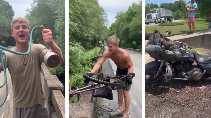 Cambia anzuelo por imanes; ha pescado armas, bicis motos y hasta un carrito de golf | VIDEO