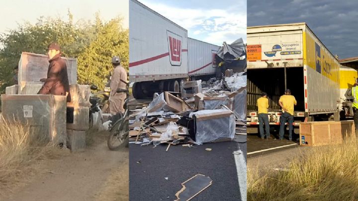 Tráiler de Coppel se accidenta y rapiña se lleva la mercancía | FOTOS