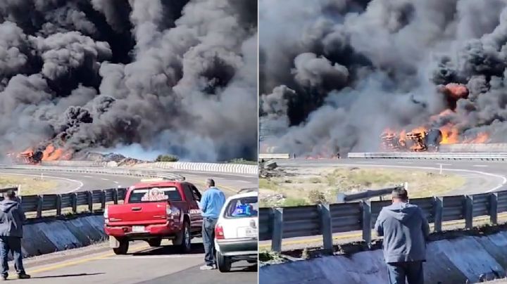 Pipa explota sobre la carretera México-Puebla, fuego y humo bloquearon el paso | VIDEO