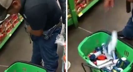 Captan a delincuente robando en tienda de autoservicio; quería 'llevarse' toda la tienda | VIDEO