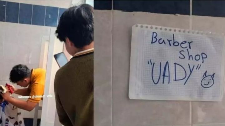 Joven estudiante pone su barbería en los baños de la escuela; hacen fila para ser atendidos