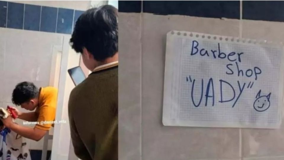 El joven instaló su barbería en los baños de su escuela