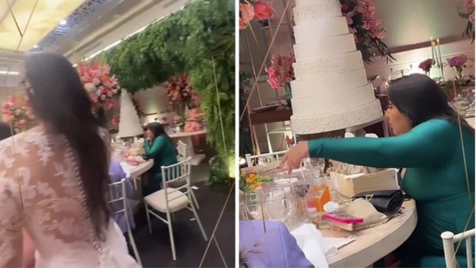 Invitada se lleva la caja de dulces de una boda