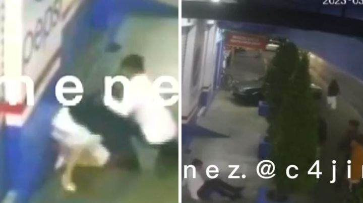 Recién casado le pega a su esposa al salir a la calle y lo golpean clientes de una taquería | VIDEO