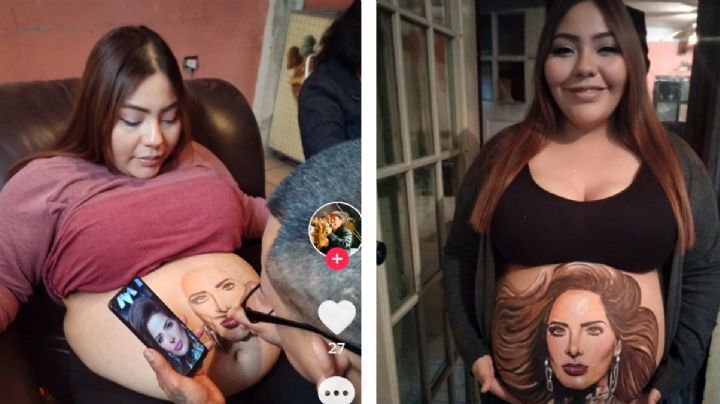 Mujer embarazada se pinta a Gloria Trevi en su vientre para ir a su concierto en Nuevo Laredo